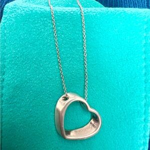 Tiffany & Co. Sterling Open Heart Necklace - Silver on Blue-Green